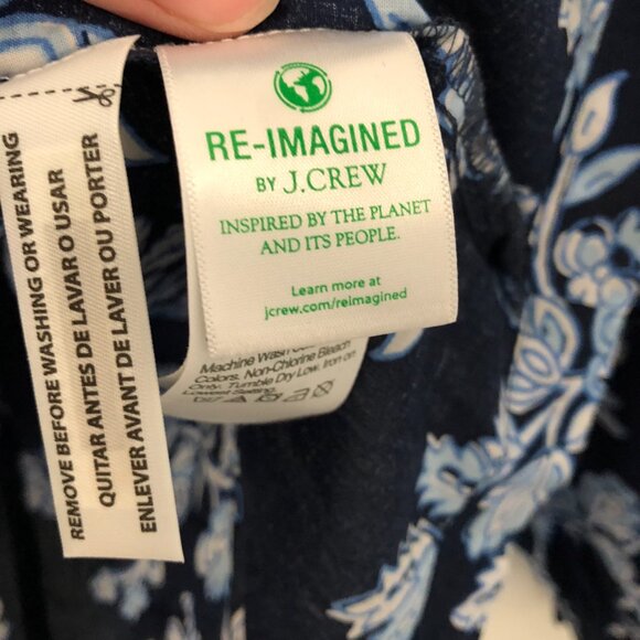 J. CREW Blue Floral Ruffle Top Long Sleeve Blouse XS 36" Cotton100 - Picture 7 of 9